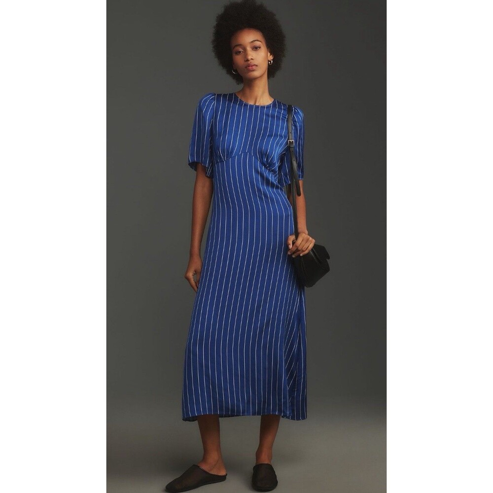 Baum und Pferdgarten Anthropologie Midi Dress Blue Stripe Avigail Size 40 NWT